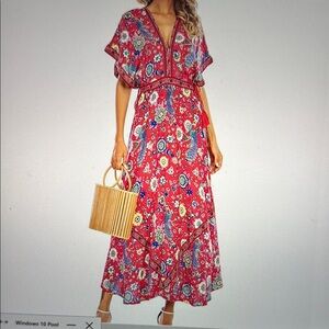 Floral summer print v neck maxi dress